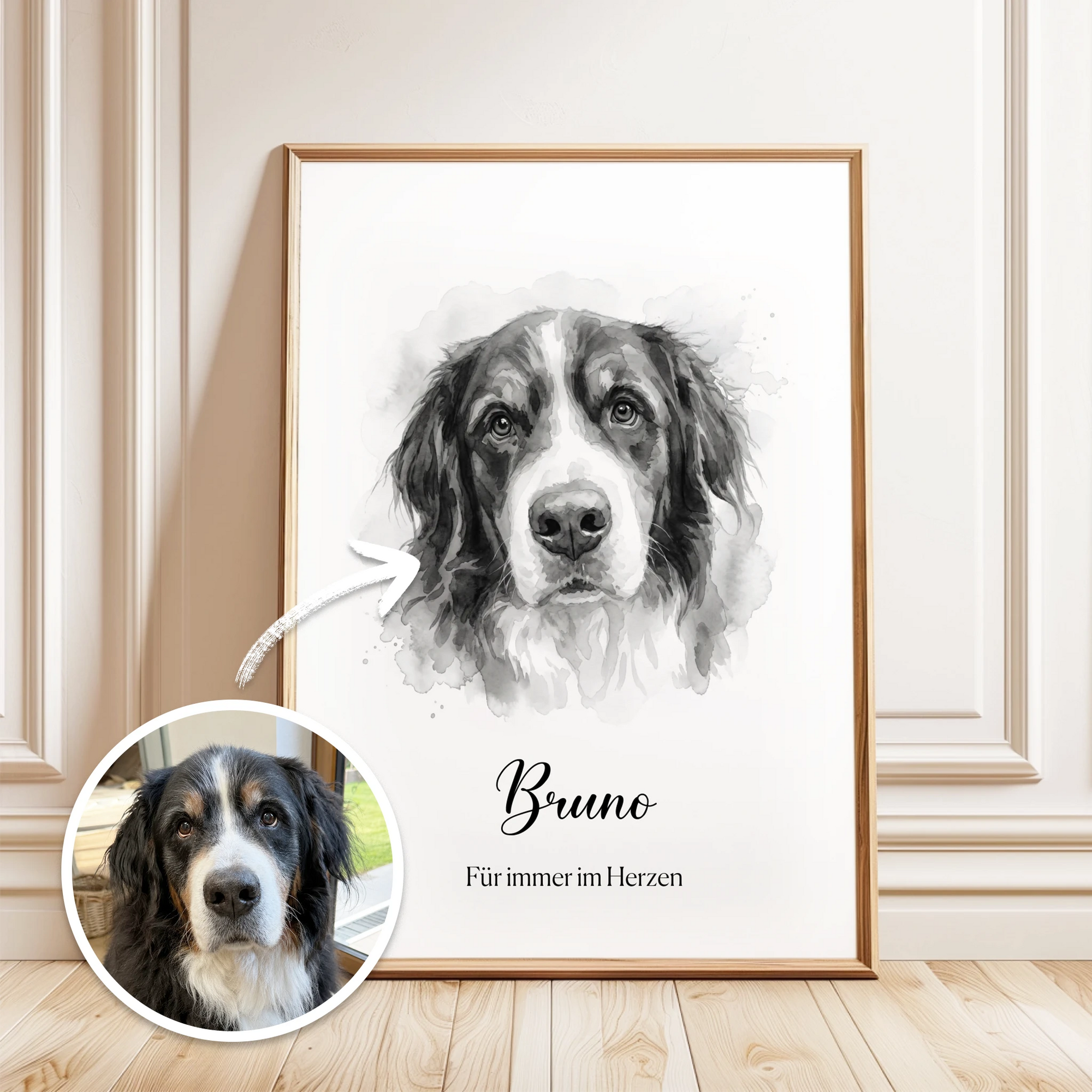 Aquarell-Tierportrait in Schwarz / Weiß