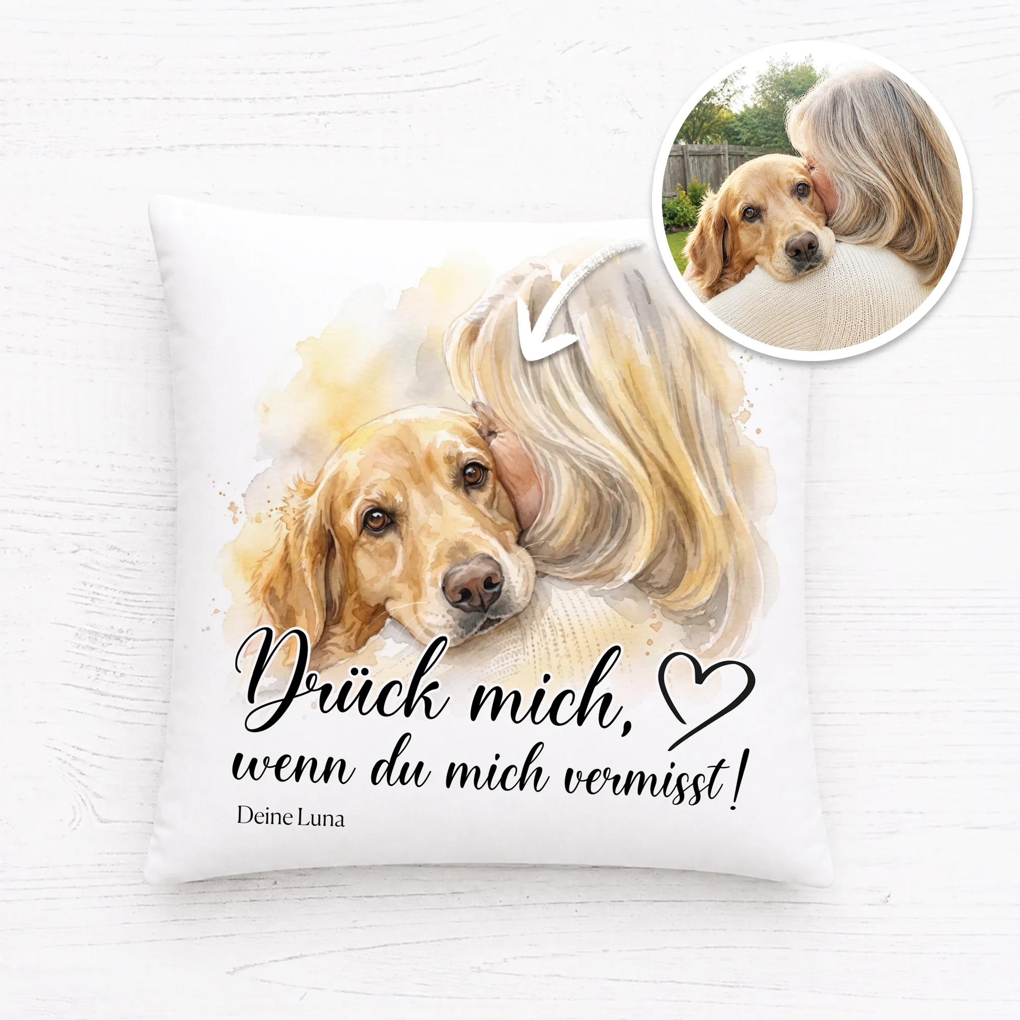 Personalisiertes Kissen mit Aquarell-Tierportrait