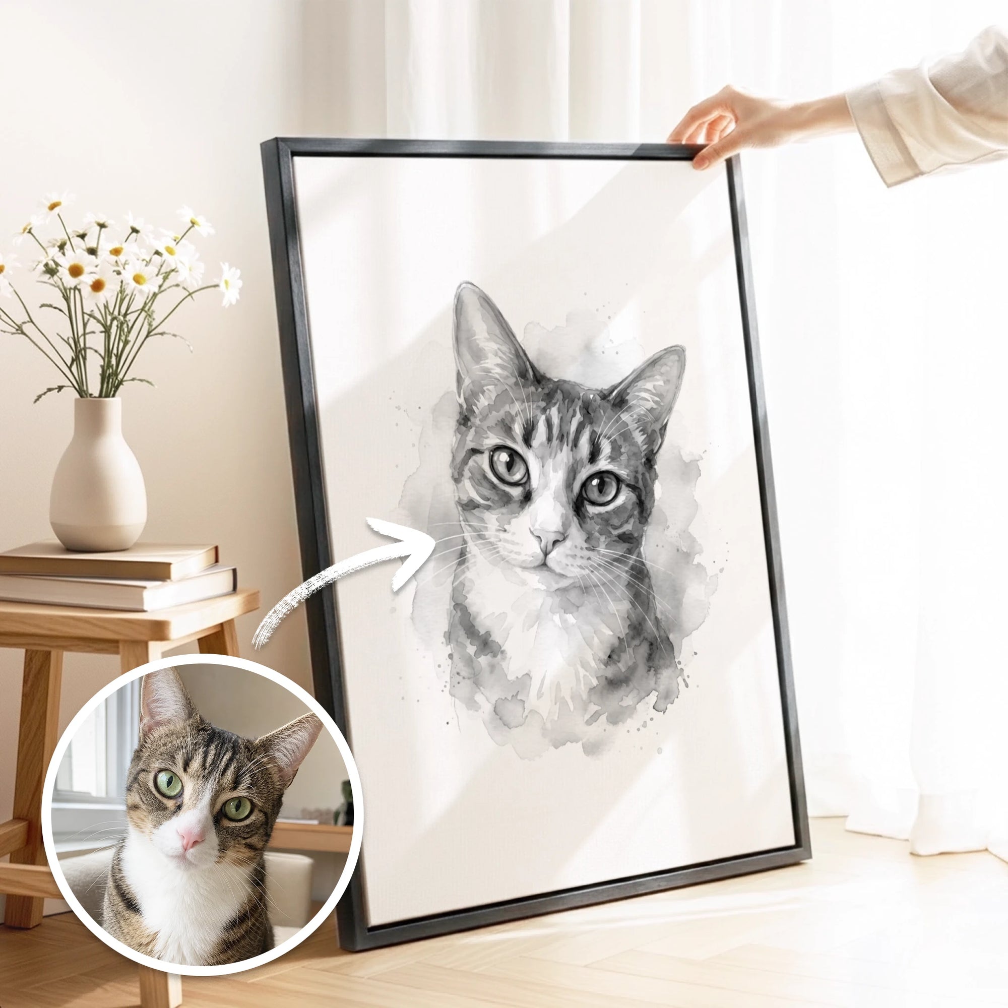 Aquarell-Tierportrait in Schwarz / Weiß