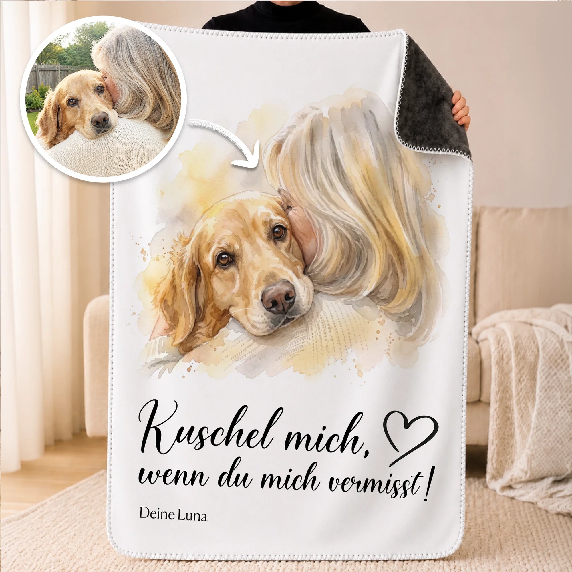 Personalisierte Kuscheldecke mit Aquarellportrait – 150x100cm