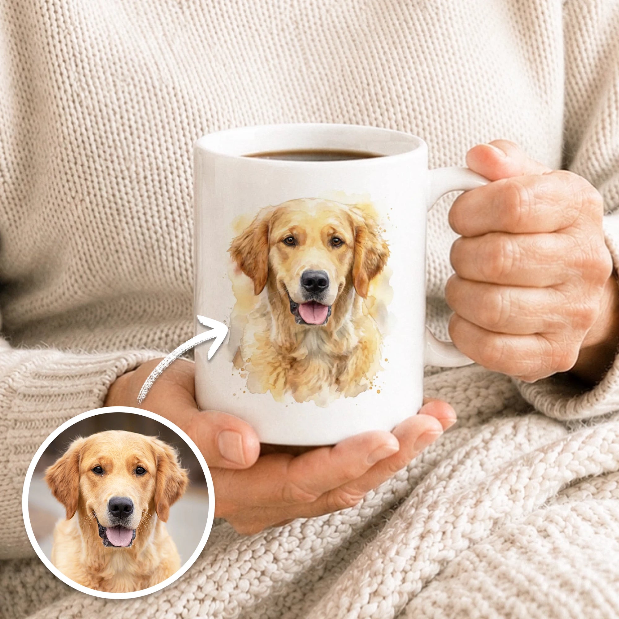 Personalisierte Tasse mit Aquarell-Tierportrait