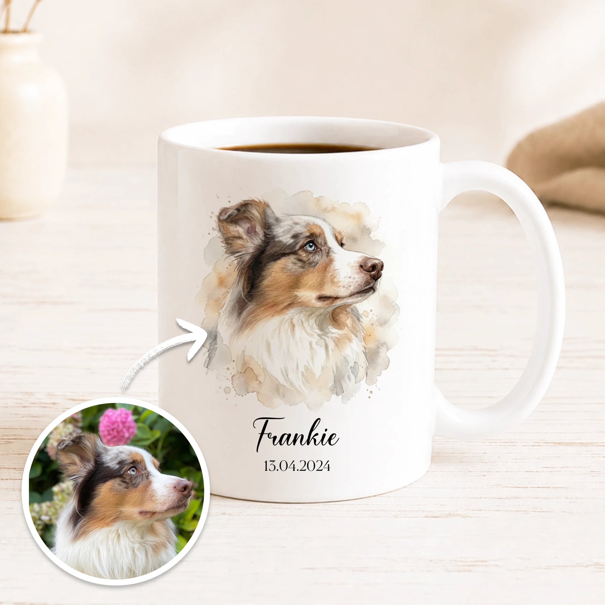 Personalisierte Tasse mit Aquarell-Tierportrait